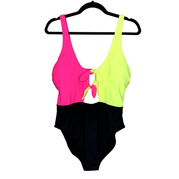 SOLD No Boundaries Neon Colorblock One-Piece Swimsuit Size Junior XL - Picture 4 of 10